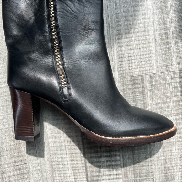 Chloe Black Leather Ankle Boots with Gold Zipper Accent - Picture 3 of 10